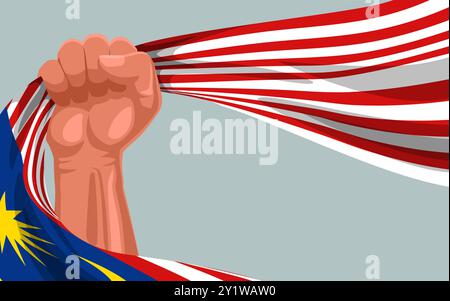 Clenched fist proudly holding the Brazilian flag. Ideal for themes of patriotism, national pride, and unity, this image symbolizes strength, resilienc Stock Vector