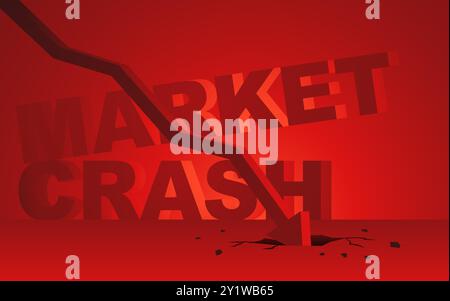 Downward arrow chart crashing, with the words Market Crash boldly displayed in red behind it. Illustrating economic downturns, financial crisis Stock Vector