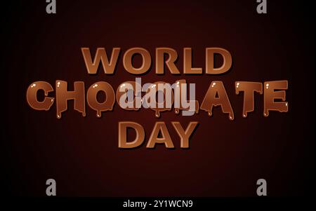 Celebration of World Chocolate Day with this image, crafted from melted chocolate font type atop a dark background. Stock Vector