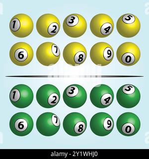 3D Snooker Ball Set (yellow and Green) Stock Vector