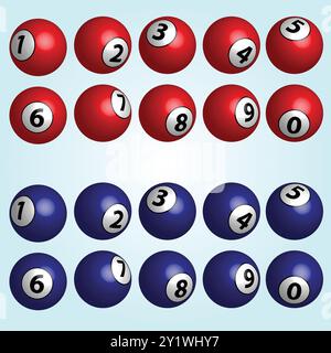 3D Snooker Ball Set (Red and Blue) Stock Vector