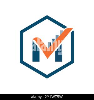 Business and Marketing Graph with Letter M Polygon Logo Stock Vector