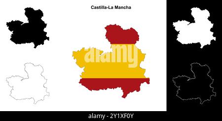 Castilla-La Mancha blank outline map set Stock Vector