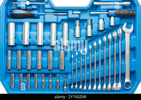 Wrench socket tool set toolbox isolated on white background Stock Photo