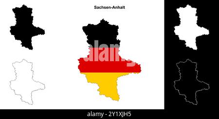 Sachsen-Anhalt state outline map set Stock Vector