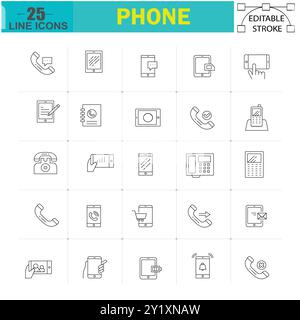 Simple phone line icons set Stock Vector