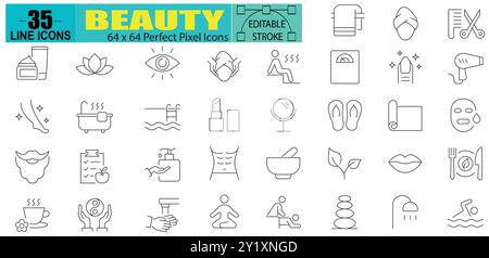 Beauty Line icons Set For Infographics Mobile UXUI Kit And Print Design Stock Vector