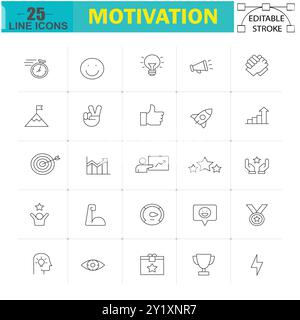 Set of motivation icons. Line art style icons bundle. Stock Vector