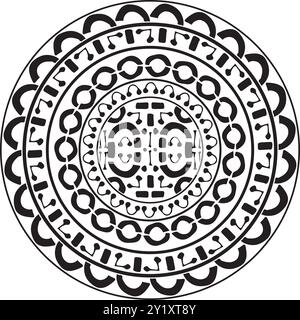 Round hand drawn geometric ethnic vector black line round circle print on white background Stock Vector