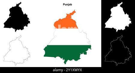 Punjab state outline map set Stock Vector