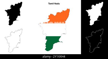 Tamil Nadu state outline map set Stock Vector