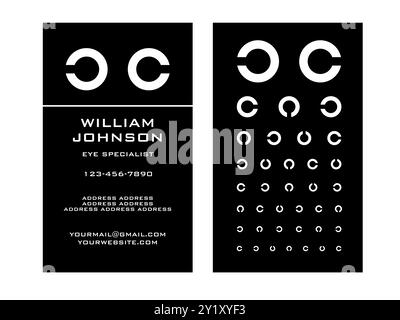 Business card template set for eye doctor in black, eyeglasses store signage, optical store ad, content marketing post about designer frames, creative Stock Vector