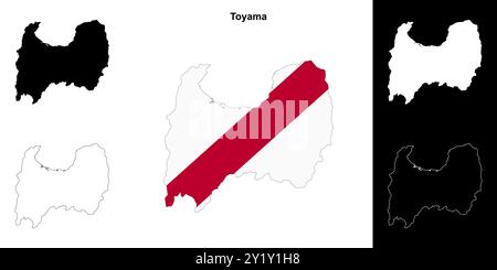 Toyama prefecture outline map set Stock Vector