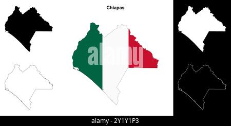 Chiapas state outline map set Stock Vector