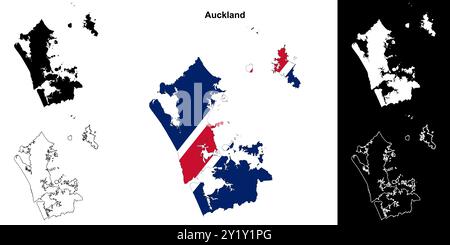 Auckland blank outline map set Stock Vector