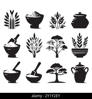 Silhouette set of clay rice. Vector isolated illustration Stock Vector