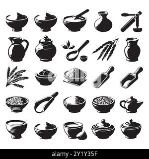 Silhouette set of clay rice. Vector isolated illustration Stock Vector