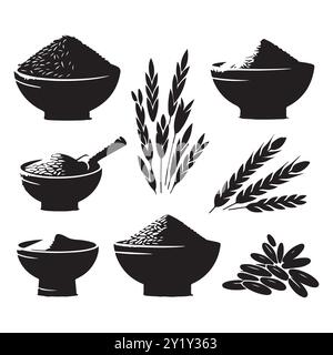 Silhouette set of clay rice. Vector isolated illustration Stock Vector