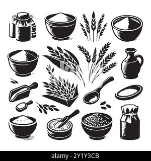 Silhouette set of clay rice. Vector isolated illustration Stock Vector