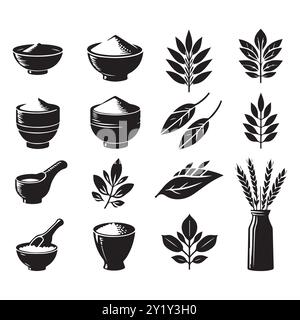 Silhouette set of clay rice. Vector isolated illustration Stock Vector