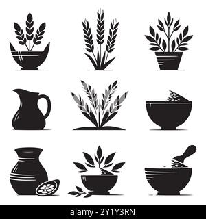 Silhouette set of clay rice. Vector isolated illustration Stock Vector