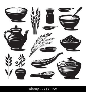 Silhouette set of clay rice. Vector isolated illustration Stock Vector