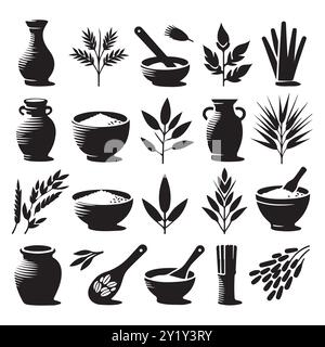 Silhouette set of clay rice. Vector isolated illustration Stock Vector