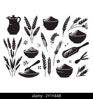 Silhouette set of clay rice. Vector isolated illustration Stock Vector