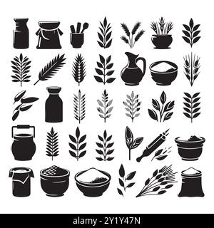 Silhouette set of clay rice. Vector isolated illustration Stock Vector