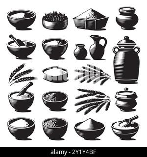 Silhouette set of clay rice. Vector isolated illustration Stock Vector