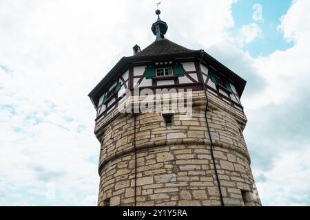 Munot Castle tower Schaffhausen Switzerland, a circular 16th century fortification in the center of Schaffhausen Stock Photo