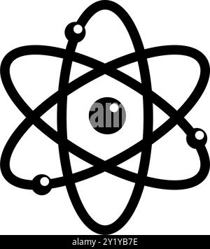 Modern, simple, black and white atom icon representing scientific concepts. Stock Vector