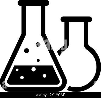 Set of two laboratory flasks, one with bubbling liquid. Perfect for science and research themes. Stock Vector