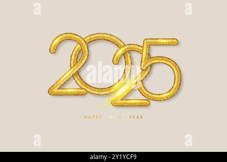 2025 Golden numbers, Happy New Year greetings. Vector illustration in 3D style Stock Vector