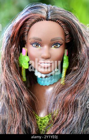 Beautiful black Barbie doll in crochet Stock Photo