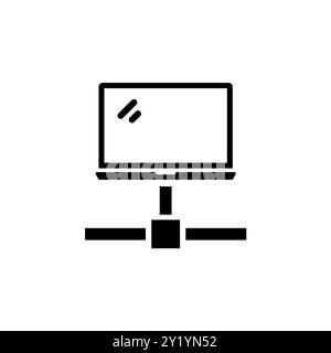 Laptop Network, Internet Connection Solid Flat Vector Icon Isolated on White Background. Stock Vector
