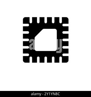 Cpu on Motherboard, Hardware Chip Solid Flat Vector Icon Isolated on White Background. Stock Vector