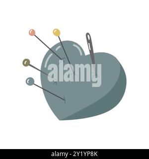 Soft pincushion for storing pins and needles on an isolated background. Pin cushion. Sewing tool. Vector illustration. Stock Vector