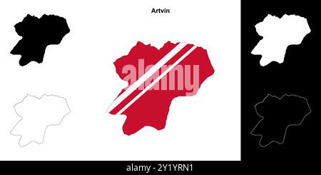 Artvin province outline map set Stock Vector