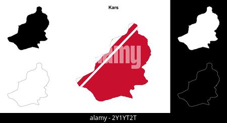 Kars province outline map set Stock Vector