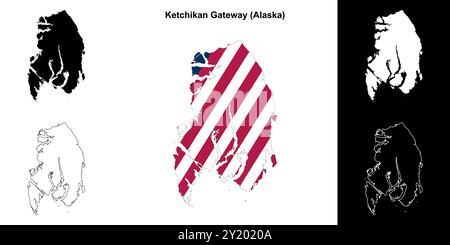 Ketchikan Gateway Borough (Alaska) outline map set Stock Vector