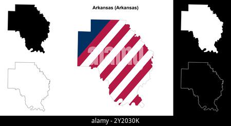 Arkansas County (Arkansas) outline map set Stock Vector