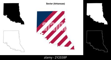 Sevier County (Arkansas) outline map set Stock Vector