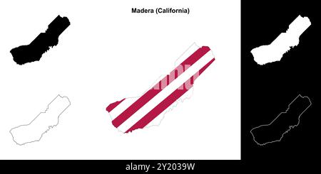 Madera County (California) outline map set Stock Vector