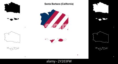 Santa Barbara County (California) outline map set Stock Vector