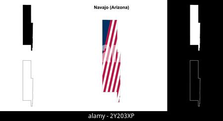 Navajo County (Arizona) outline map set Stock Vector