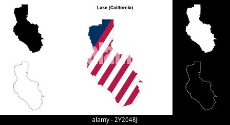 Lake County (California) outline map set Stock Vector