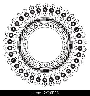 Hand drawn fantastic round frame. Old circle border frame, braid ornaments, decorative tattoo design. Black white circular patterns vector, abstract Stock Vector