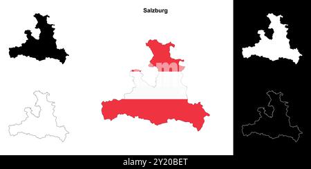 Salzburg state outline map set Stock Vector