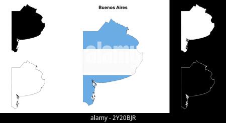 Buenos Aires province outline map set Stock Vector